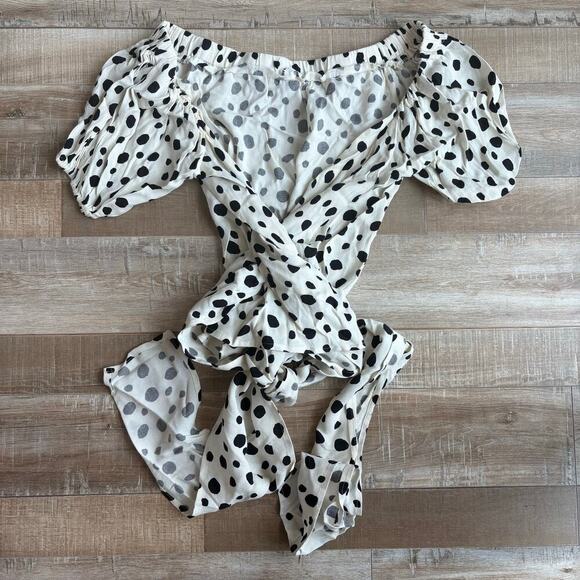 Reformation Lores Wrap Top Black White Ink Blot Polkadot Size S - Picture 2 of 5